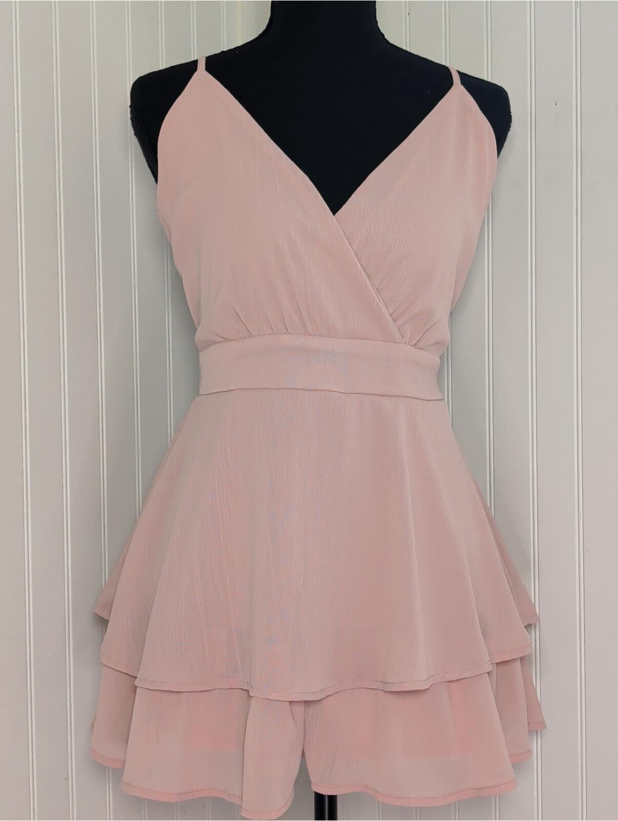 Altar'd State Laila Double Layer Romper Blush Pink Ruffle V-Neck (M)